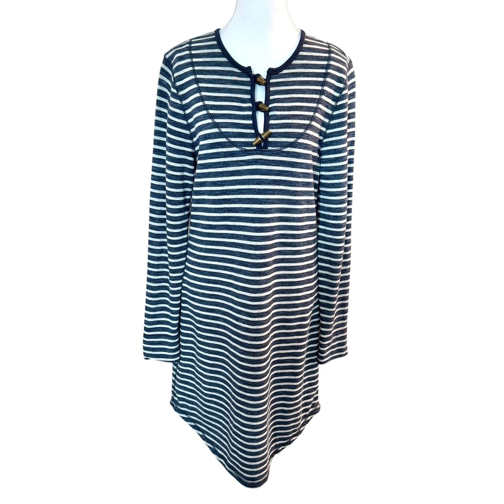 Lauren Ralph Lauren French Terry Dress M Navy Striped Toggle Nautical Coastal